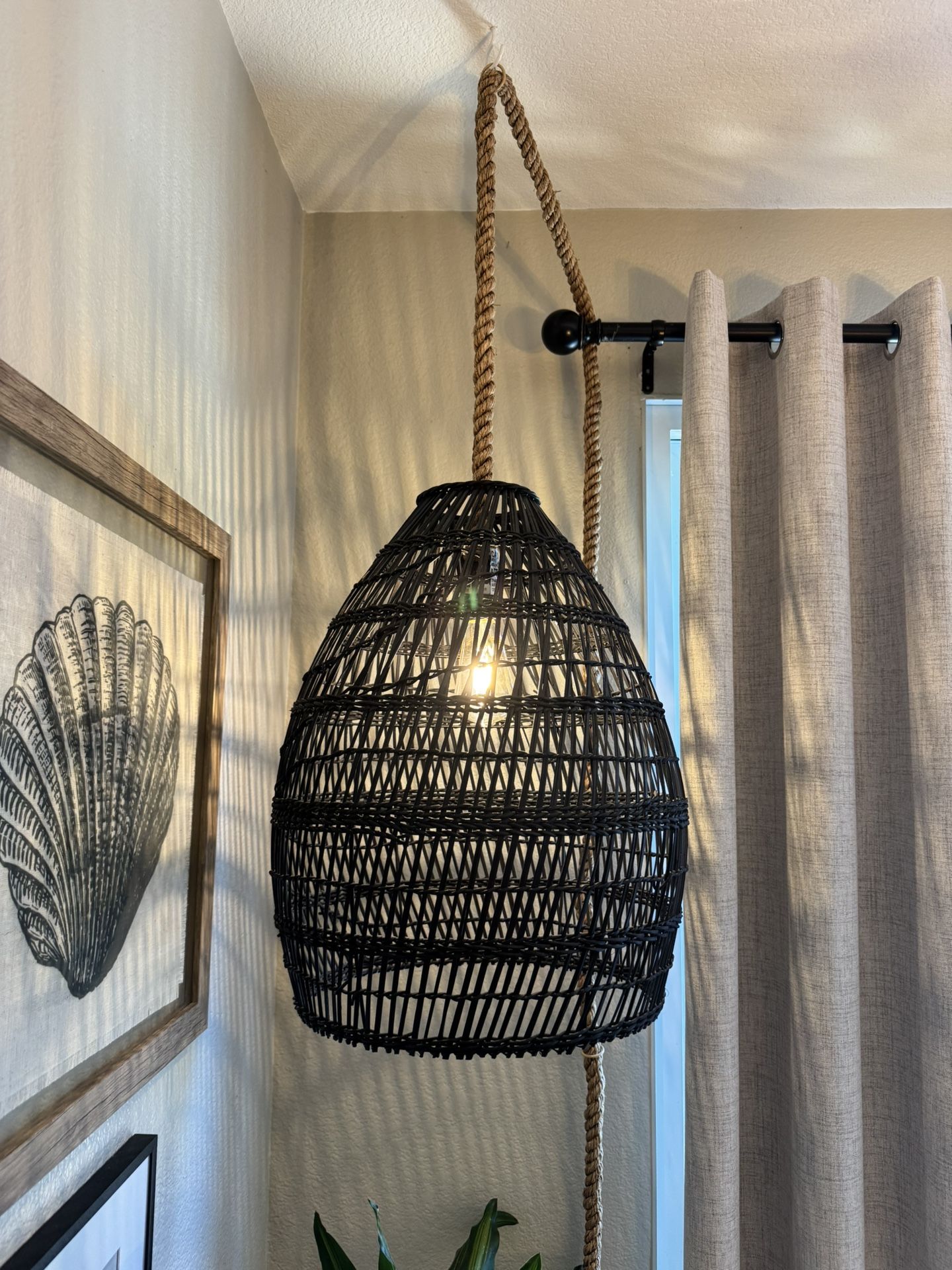 Large Bamboo Hanging Lamp in Black