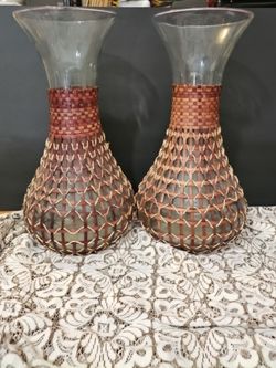 Wicker Boho glass vases