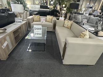 Brand New cream bonded leather sofa and loveseat