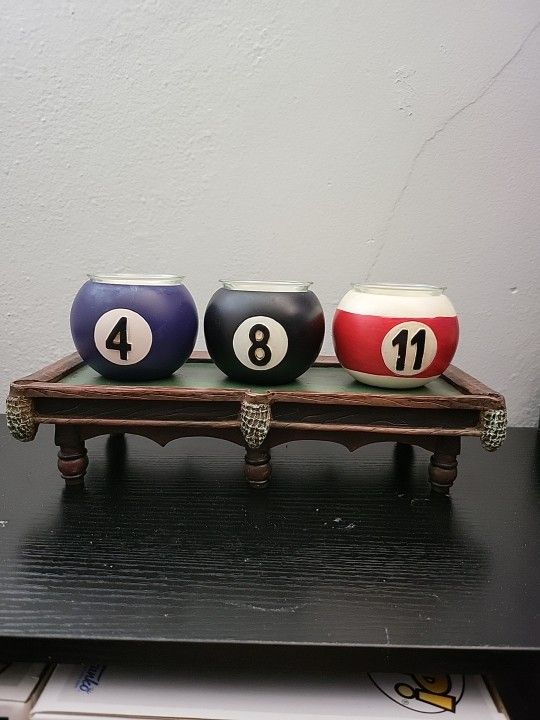 Vintage Orion Billiard Table and Billiard Balls Tea Light Holders Preowned