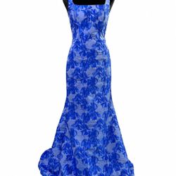 Dessy Collection Blue Floral Mermaid Gown Size 8R NWT Scoopneck Formal Dress