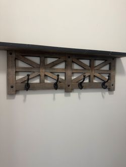 Heavy Rustic Farmhouse Wall Mounted Coat Rack with Shelf