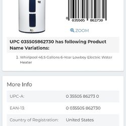 Whirlpool 46.5 Gallons Lowboy Electric Water Heater
