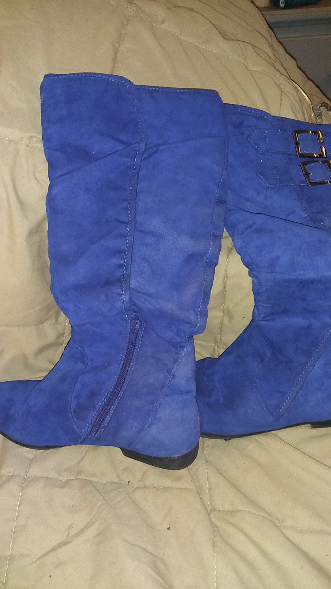 Faux sued blue knee high boots