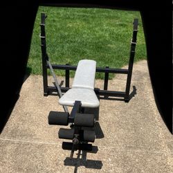 Weight Bench press adjustable incline for Olympic 2" barbell bar + Dip Station + Leg Press weightlifting