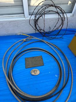 Antique Bundle - Lasso, Barbed Wire, Metal Sign, and Shumake Belt Buckle