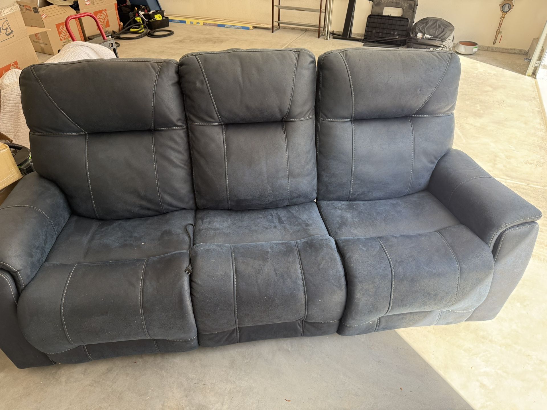Triple Powered Dual Recliner Couch With Lumbar