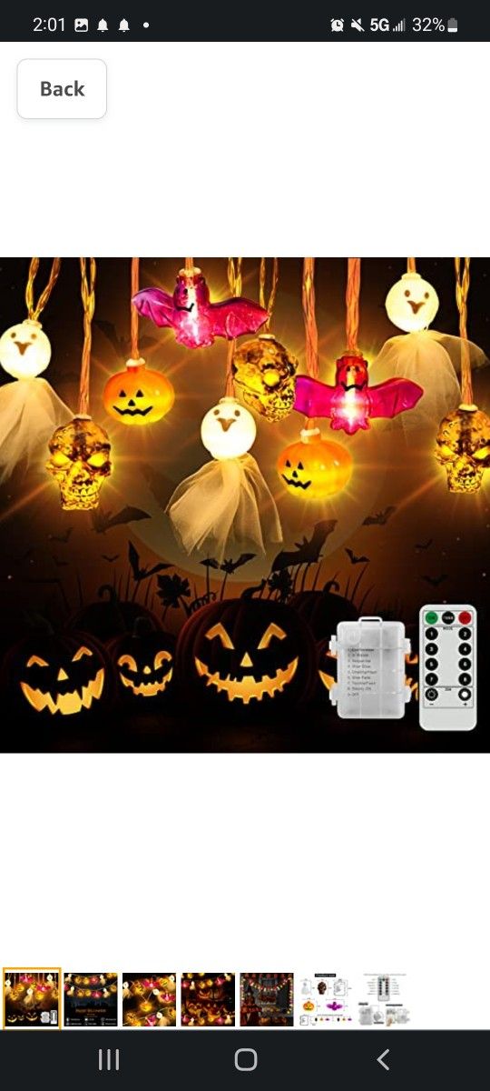 Halloween String Lights,19.7ft 40 LEDs Halloween Decoration Lights, Battery Operated Remote Control 8 Lighting Modes, for Window Porch Stair Bar Indoo