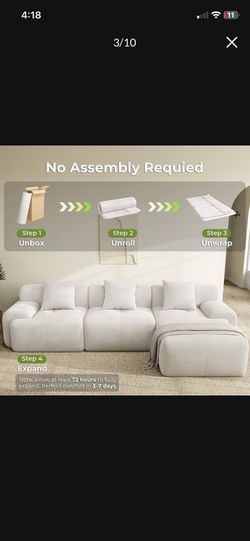 LIKIMIO LumiCord Modular Sectional Sofa with Ottoman, 118" L-Shaped Boneless Couch for Living Room, Oversized Deep Seat with Corduroy Upholstery, No A