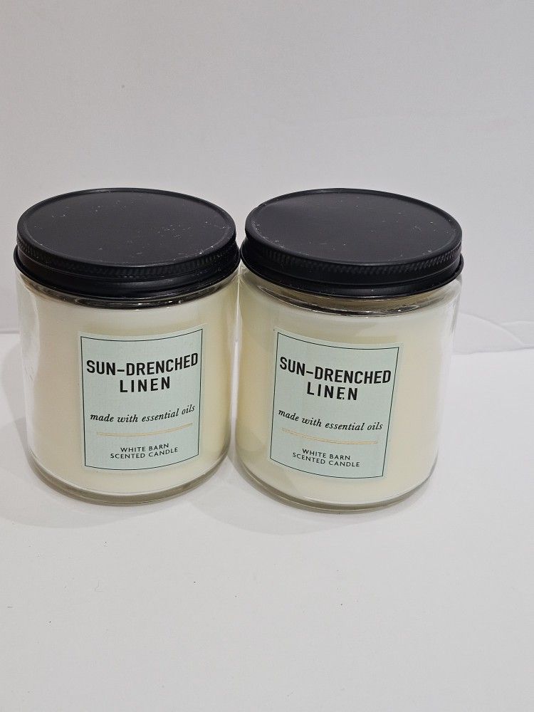 2 New Bath And Body Works single wick sun drenched linen candles cool cotton, crisp apple, soft musk