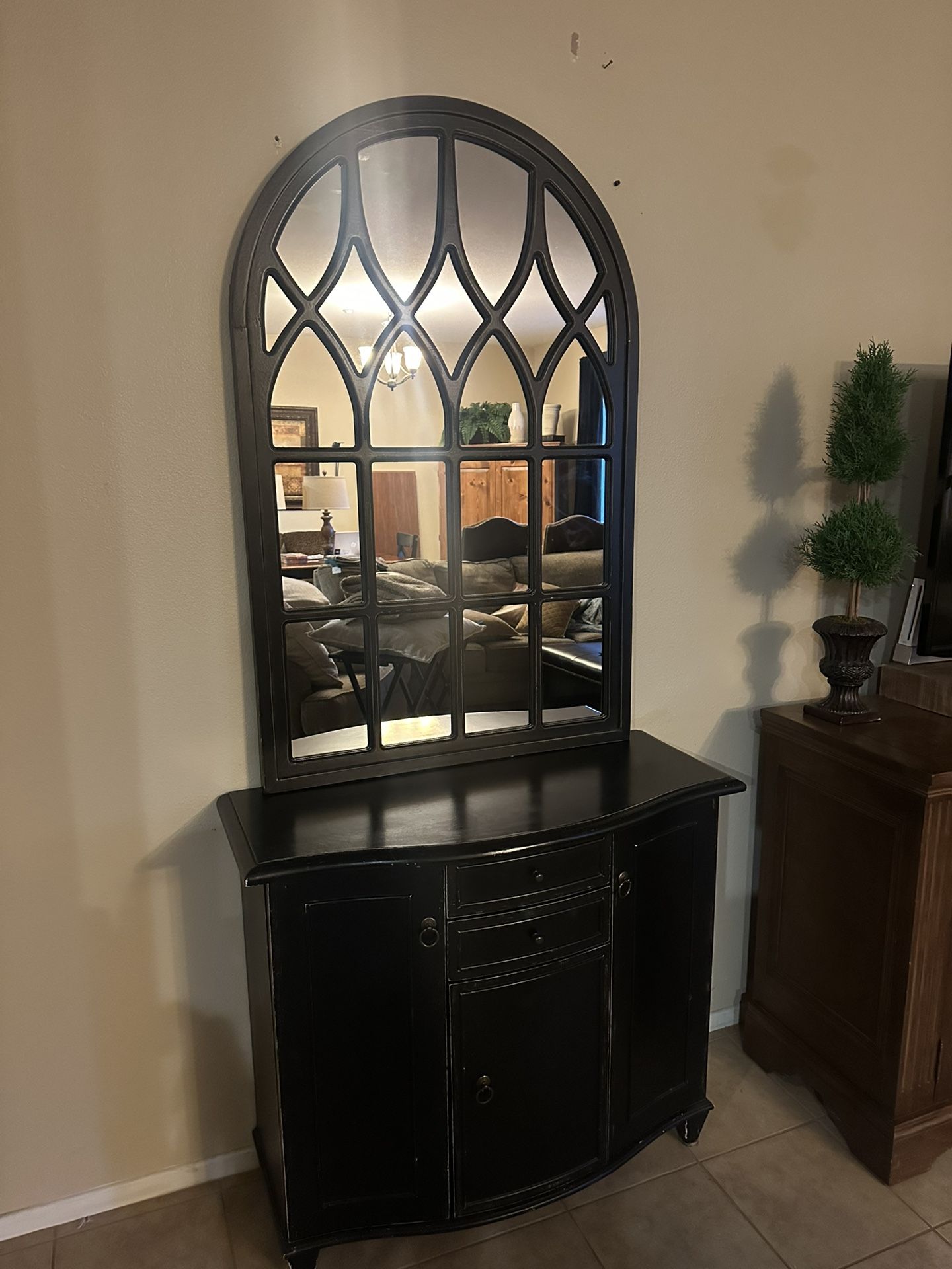 Solid Wood Mirror And  Black Cabinet 