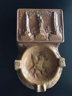 Antique Souvenir of New York City/Statue of Liberty/Deer/Cigarette Holder and Ashtray