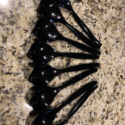 8 Pc. Set Of Large Plastic Serving Spoons, Black Thick Construction, Great For Serving Various Foods, New