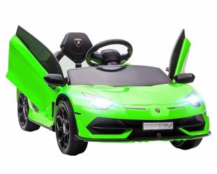 Ride-on Lamborghini Licensed 12V Kids Electric Car with Butterfly Doors, Easy Transport, Powered Electric Ride-On Car with Remote, Music, Horn, for Ag