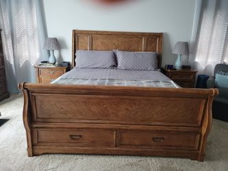 Heavy, All Wood, Oak Sleigh King  bed frame