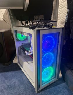 Powerful custom gaming PC. Clean white RGB build. Ryzen 9. RX 6800 XT. 32GB RAM. Liquid cooled