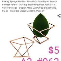 Beauty Sponge Holder - Rose Gold Foundation Beauty Blender Holder - Makeup Brush Organizer Rack Case - Vanity Storage - Display Make Up Puff Sponge Dr