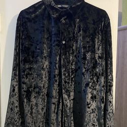 Zara Velvet Dress Button Up Shirt Size M  