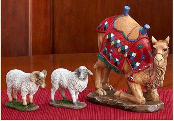 Three Kings Gifts Kneeling Camel and Two Awassi Sheep - for 10 Inch Real Life Nativity