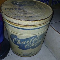 Vintage Large Charles Chips 3lb. Metal Tin 14x12
