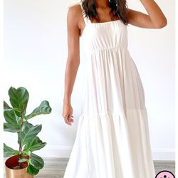 PrettyLittleThing White Tie Shoulder Smock Maxi Dress Sz 4