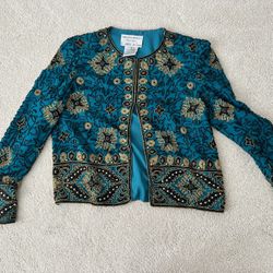 Vintage Adrianna Papell Evening Silk Beaded Jacket Small Formal Party