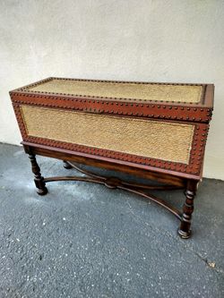 Wood, Rope and leather Storage Chest on Stand