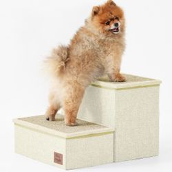 Dog Stairs for Bed and Couch - 13" H, 2 Step Portable Dog Steps with Detachable Mats & Storage, Foldable Pet Steps for Small Medium or Large Dogs Pupp