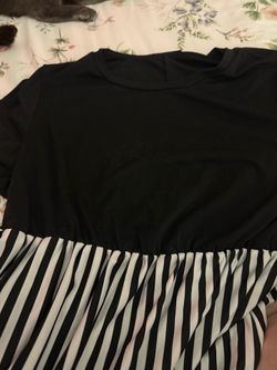 SHEIN Black Top with Black & White Striped Skirt Casual Dress