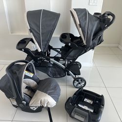 Baby Trend Sit N' Stand Easy Fold Twin Double Infant Toddler Stroller, Magnolia