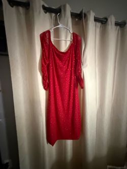 New  Red Midi Dress with lRhinestones