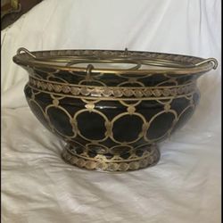 Vintage Royal Dalton Style Black And Gold, Large Ceramic Brass, Holds For Wine Bottles. Numbered On