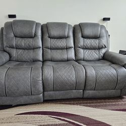 Leather Couch - Recliner With USB charging