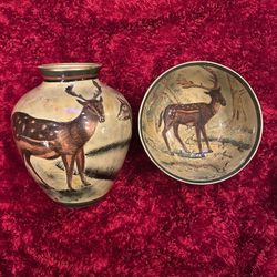 Very Rare Vintage Ceramic Glazed Hand Painted Wildlife Scene Bowl And Base. Paid $160 For Pair In The 1980’s And Asking Only $100