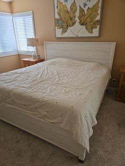 White Wood King Bed Frame with Headboard