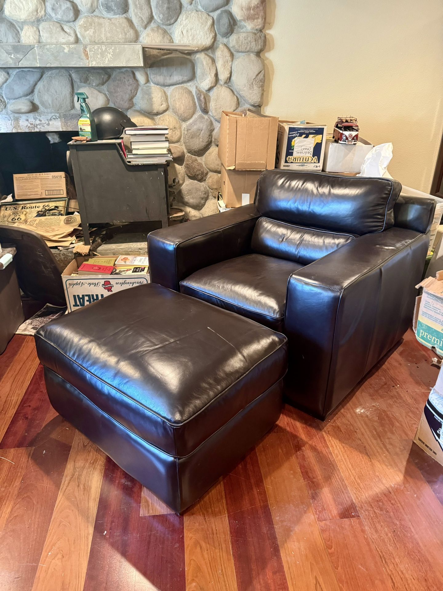 Brown, Leather Sofa, And Lounging Chair With Ottoman