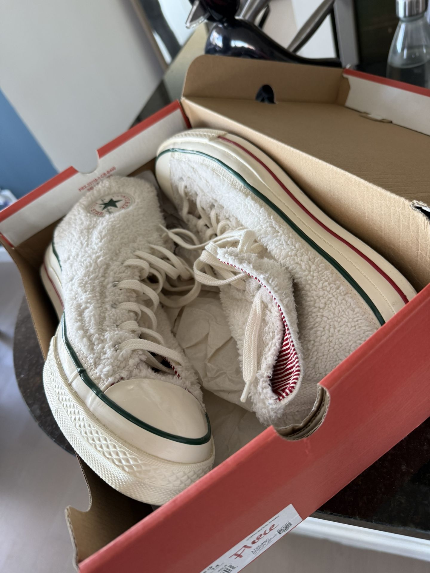 Size 12mens: Worn Twice - Converse Chuck 70 High Top Winter Holiday's Sherpa Egret