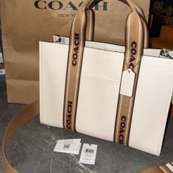 Authentic Coach Leather Smith Tote Bag Chalk/Silver