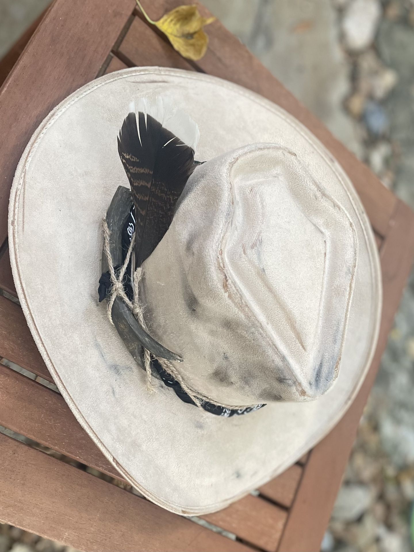 The Bone ☠️ custom cowboy Hat distressed size Medium: 56 57 centimeters Inches 21 7/8” 22 1/4”