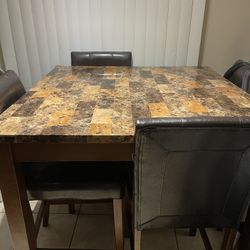 4 Table Dining Chair Faux Marble 