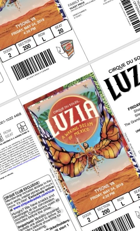 3 Tickets to Luzia, Cirque Du Soleil, $75.00
