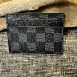 615-HHTT  New Black And Gray Checked Monogram Five Slot Card Holder PU Leather