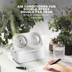 Portable Air Conditioner Fan, USB Rechargeable Mini AC, Desktop Rotatable Air Cooling Misting Fan with Double Heads & Double Holes Spray Design for Ro