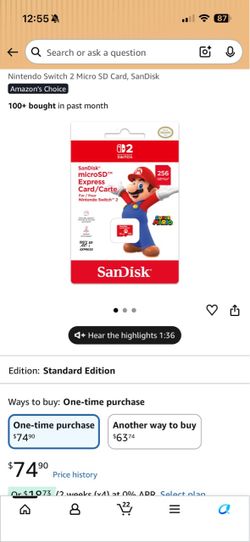 SanDisk microSD express card 256Gb for Nintendo Switch 2
