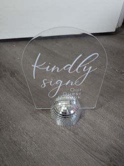 Clear Acrylic Guest Book Sign with Disco Ball Stand