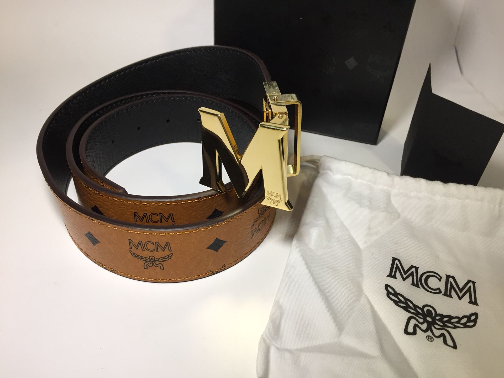 MCM Authentic Reversible Brown/Black Leather Belt