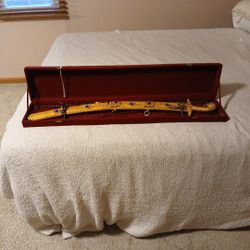Antique Middle Eastern ceremonial Handmand sword with Scabbard and red velvet case