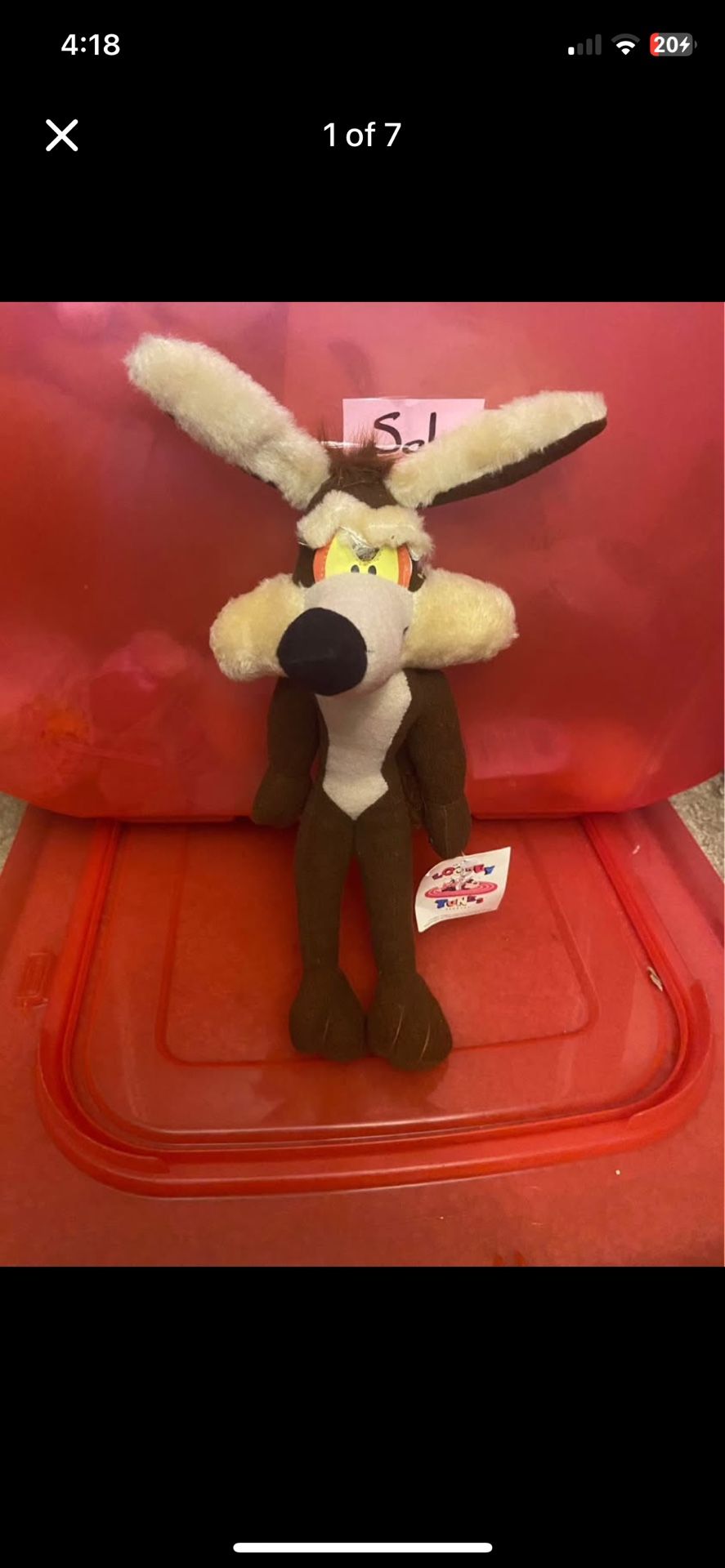 Looney Tunes Wile E Coyote vintage 12” plush with the tag!