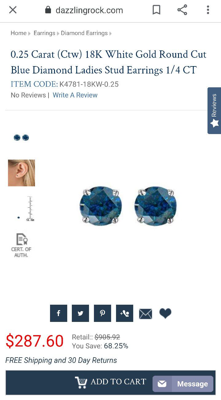 Blue Diamond Screw Back Earrings