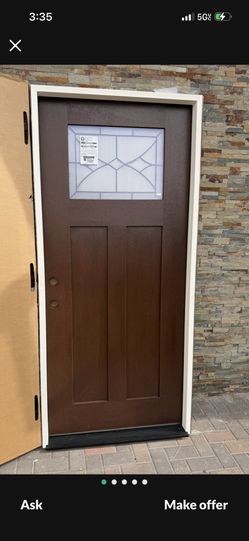 Regency 36 in. x 80 in. Right-Hand 1/4 Lite Radiance Decorative Glass Prefinished Russet Fiberglass Prehung Front Door